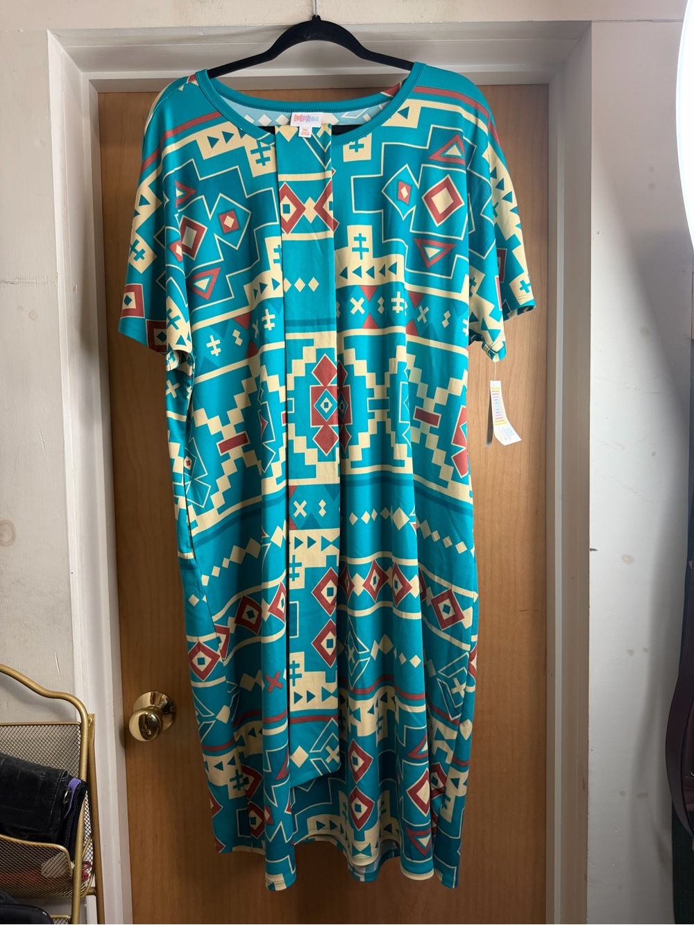 NWT! LuLaRoe Women’s Turquoise Western Print Maxi Dress with Belt. Size: 3XL